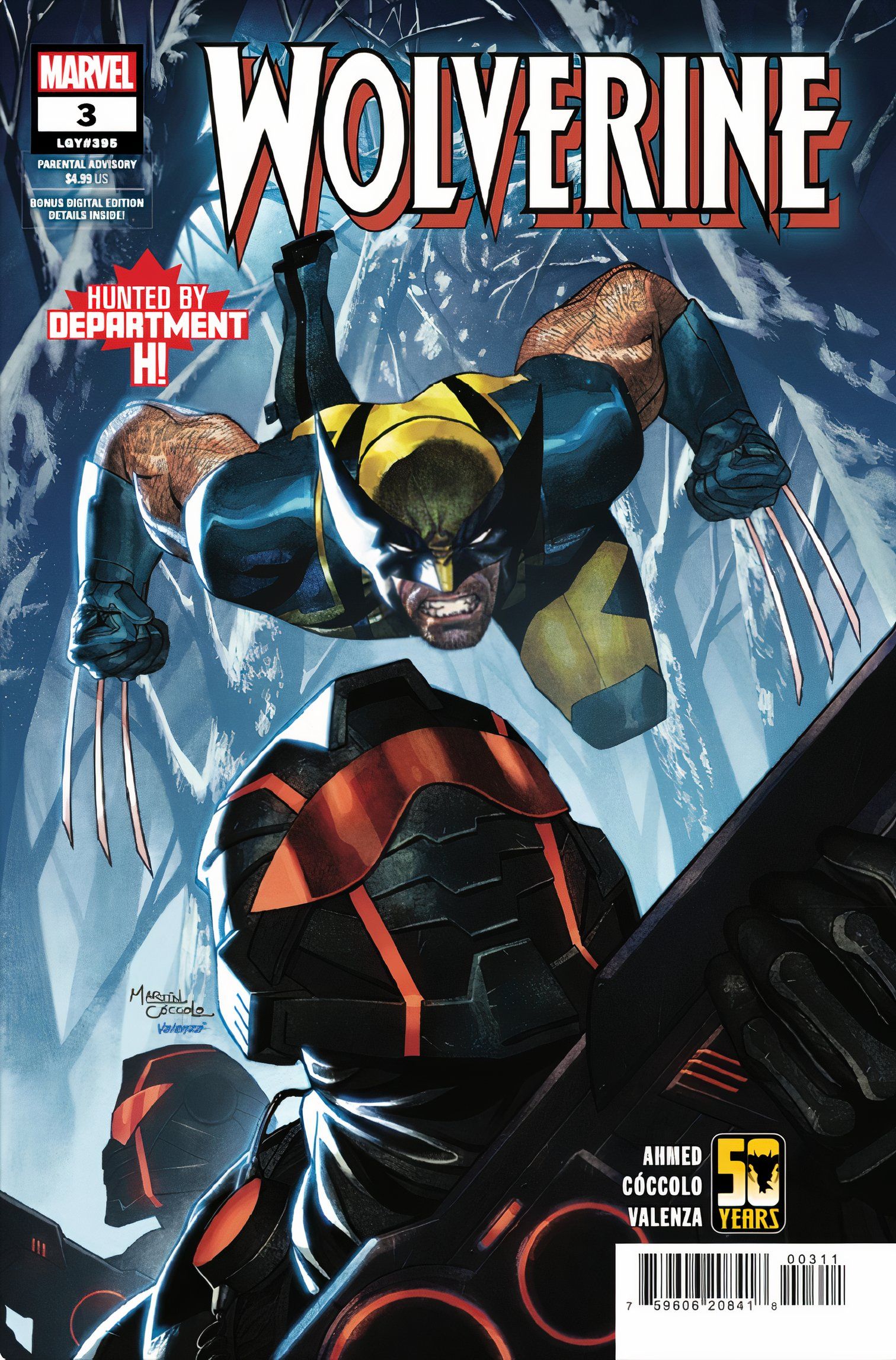 Wolverine #3 cover, Wolverine attacking a squad of Department H members.