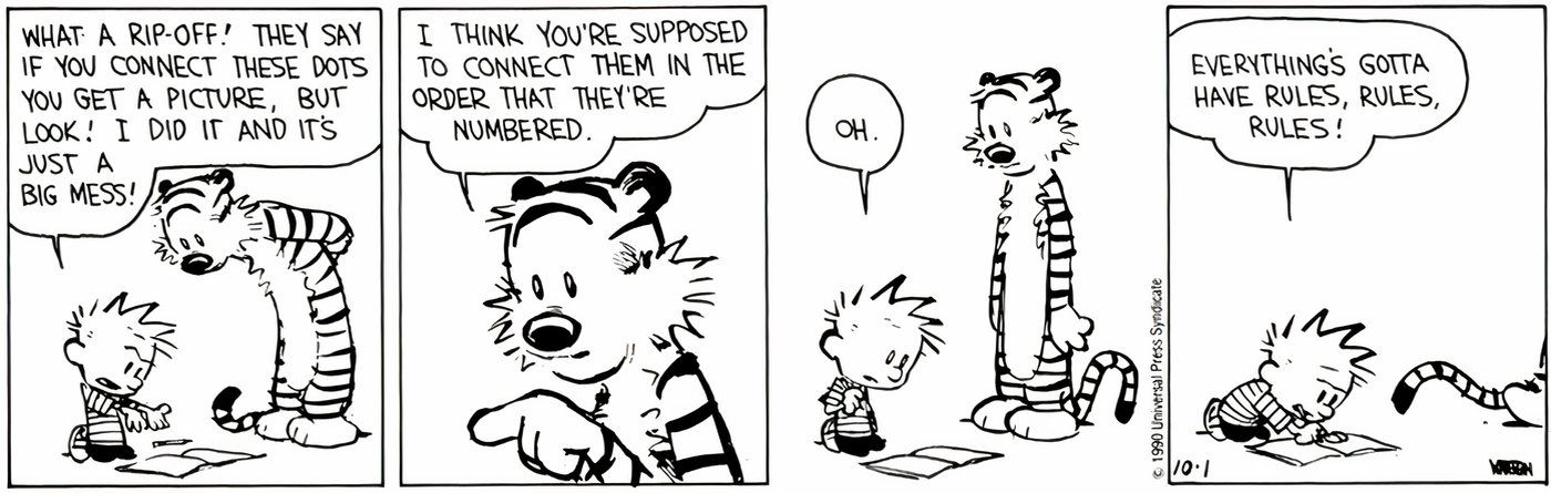 Calvin e Hobbes fazendo uma atividade de ligar os pontos.