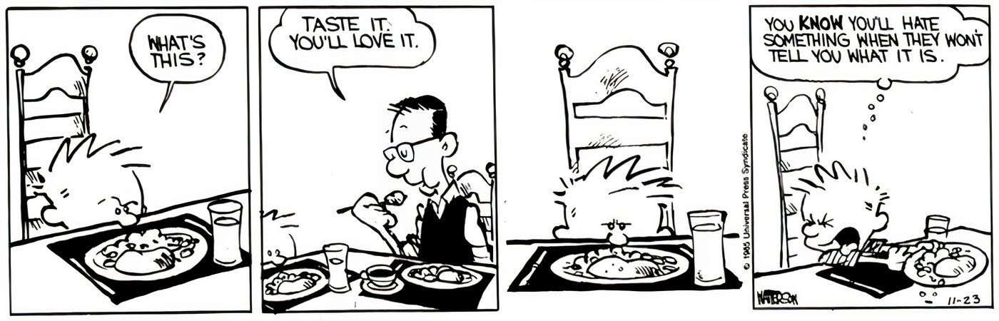 Calvin jantando com seu pai.