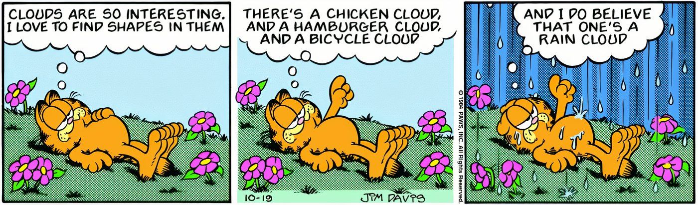 Garfield observando as nuvens antes de chover.