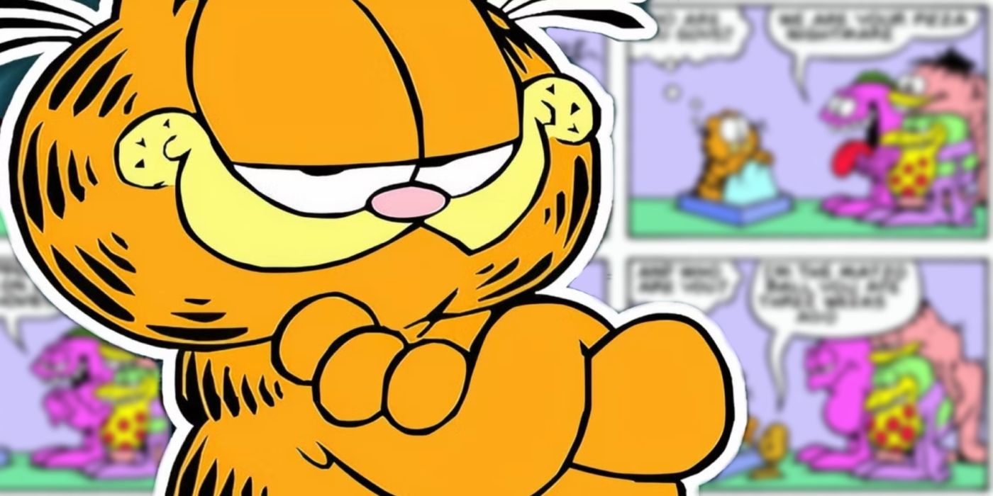 Garfield with a blurry cartoon behind him.