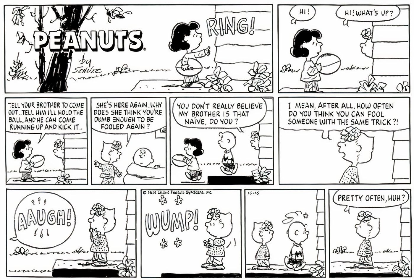 Charlie Brown caindo no truque de futebol de Lucy mais uma vez.