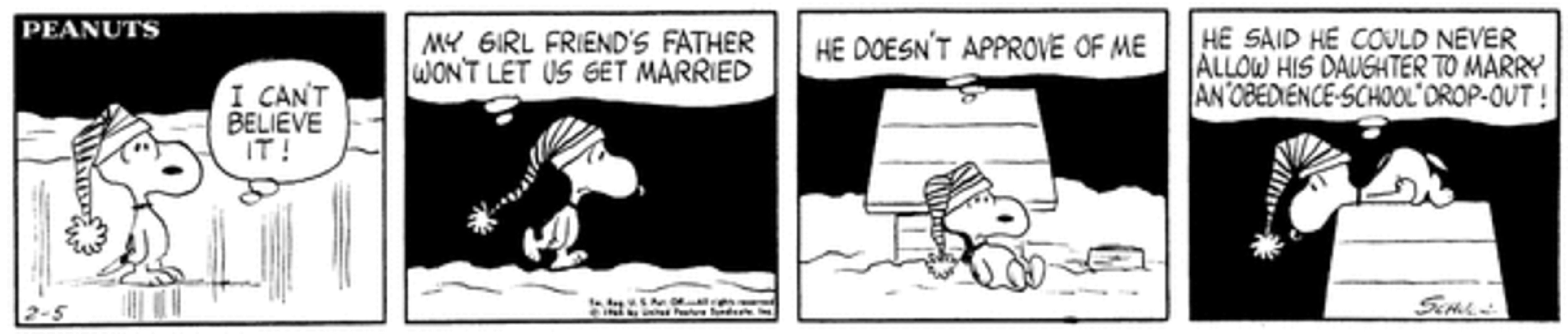  Snoopy sad after rejected marriage proposal.