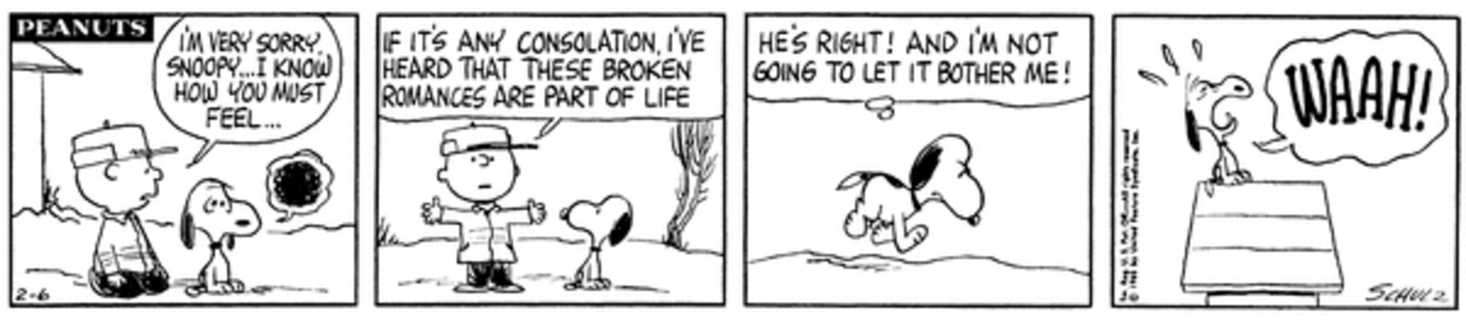  Snoopy crying from heartbreak after talking from Charlie Brown.