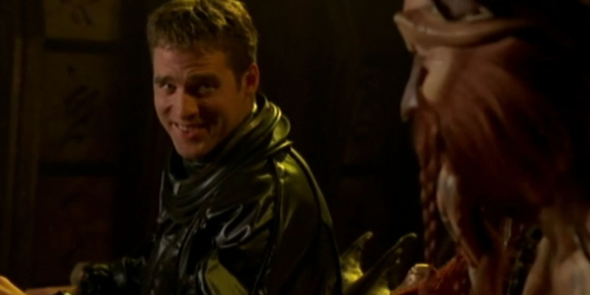Crichton smiling at D'Argo in Farscape