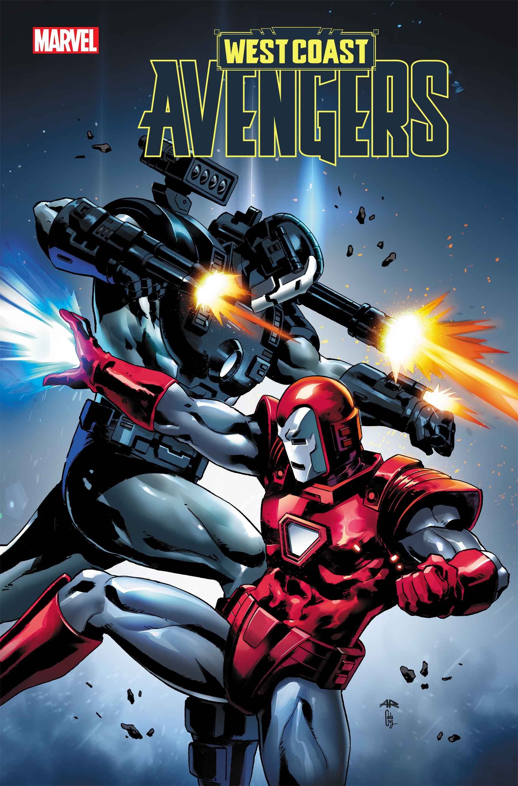 West Coast Avengers # 4 Variant Cover de Anand Ramcheron - Homem de Ferro e Máquina de Combate disparam armas lado a lado