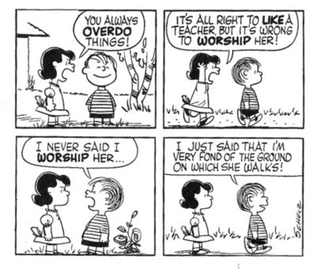 Tira de amendoim: Lucy repreendendo Linus.