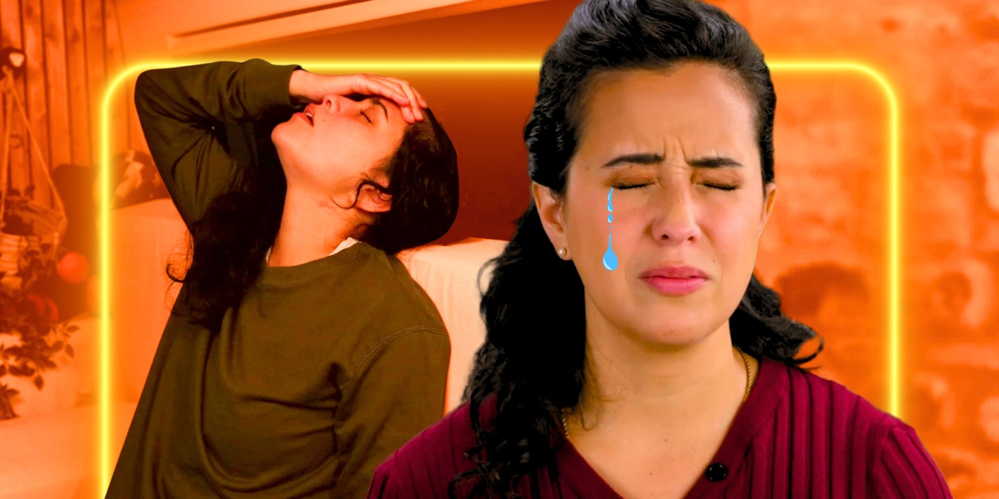 90 Day Fiancé’s Statler Riley presses her hand to her forehead and cries in a montage image.