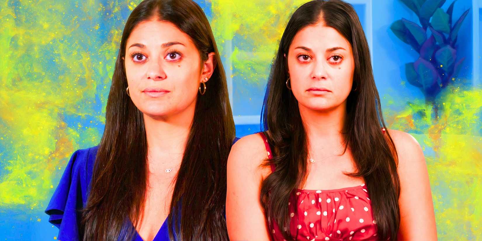 90 day fiance star loren brovarnik in serious montage with two poses and blue and yellow background