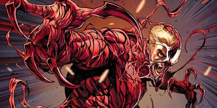 Comic book art: Eddie Brock transforms into Carnage.