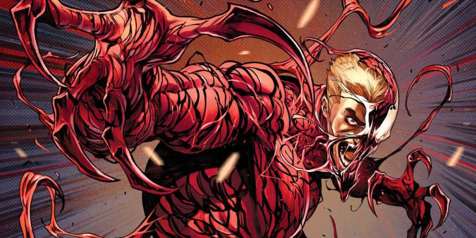 Comic book art: Eddie Brock transforms into Carnage.