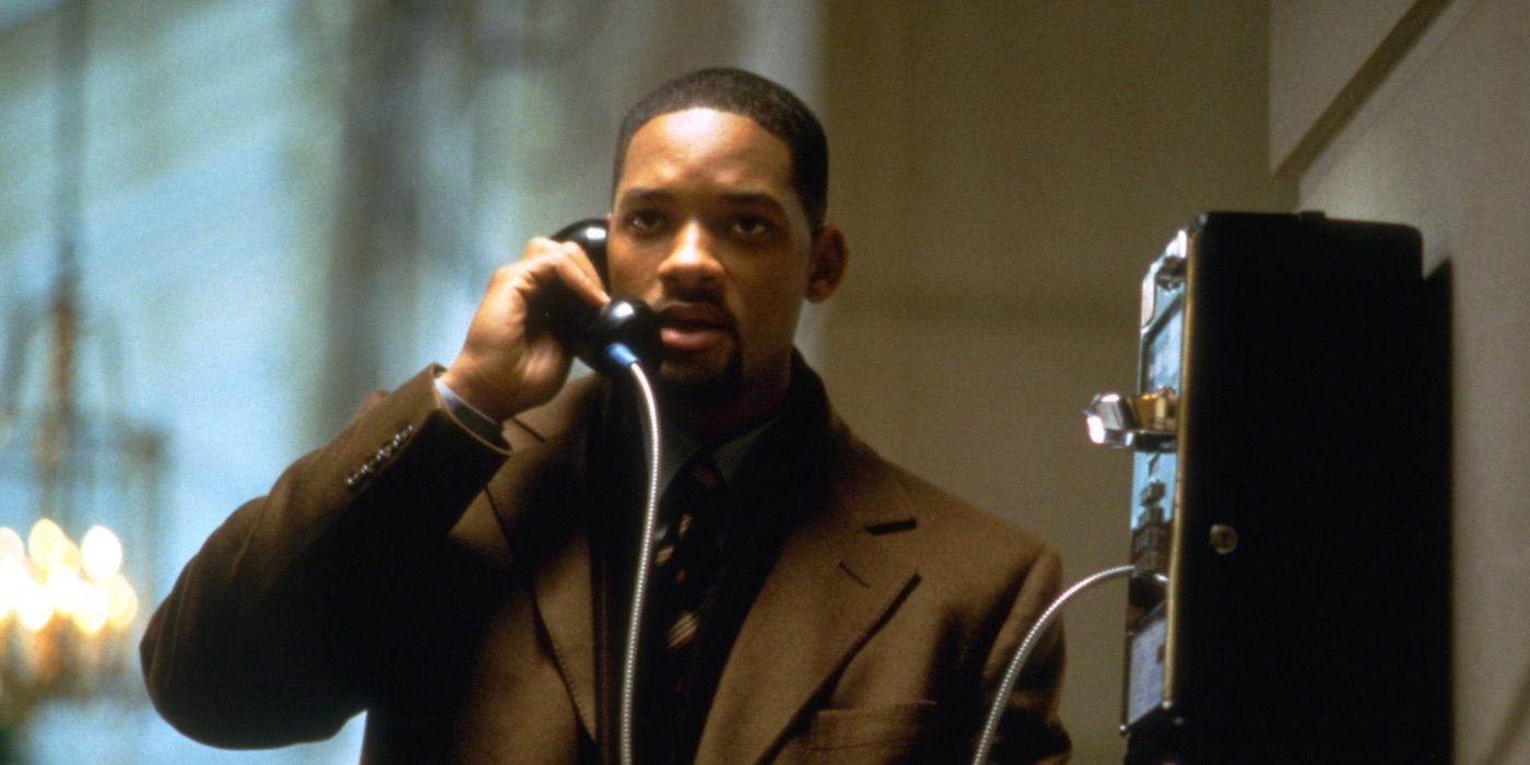 Will Smith talking on the phone with someone in Enemy of the State