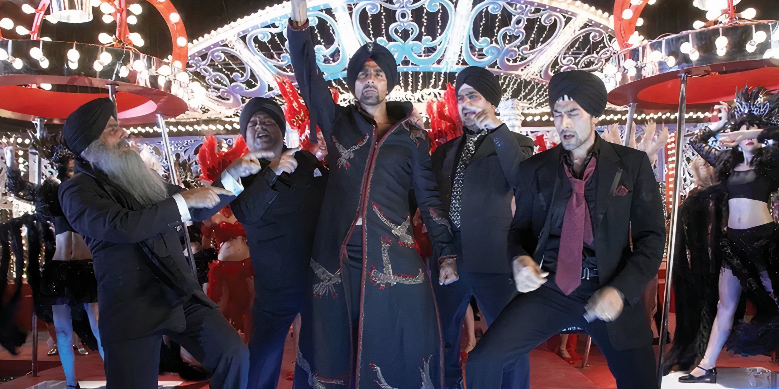 A group of men dancing in Singh Is Kinng