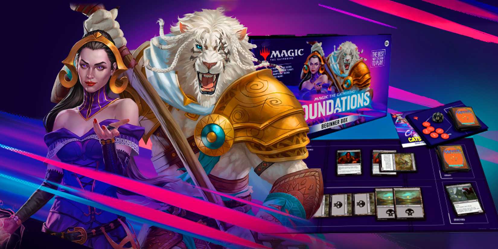 A human and lion character with Foundations set in Magic The Gathering Arena