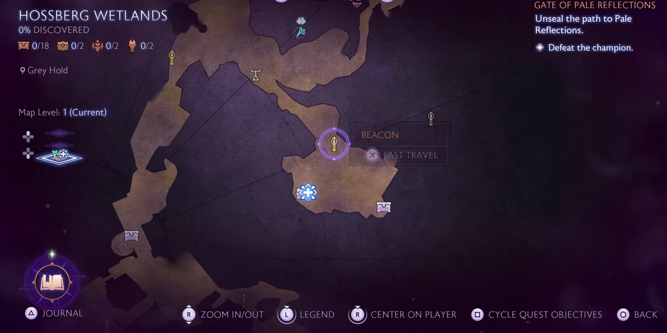 Uma captura de tela do mapa com o portão de reflexos pálidos marcado em Dragon Age the Veilguard