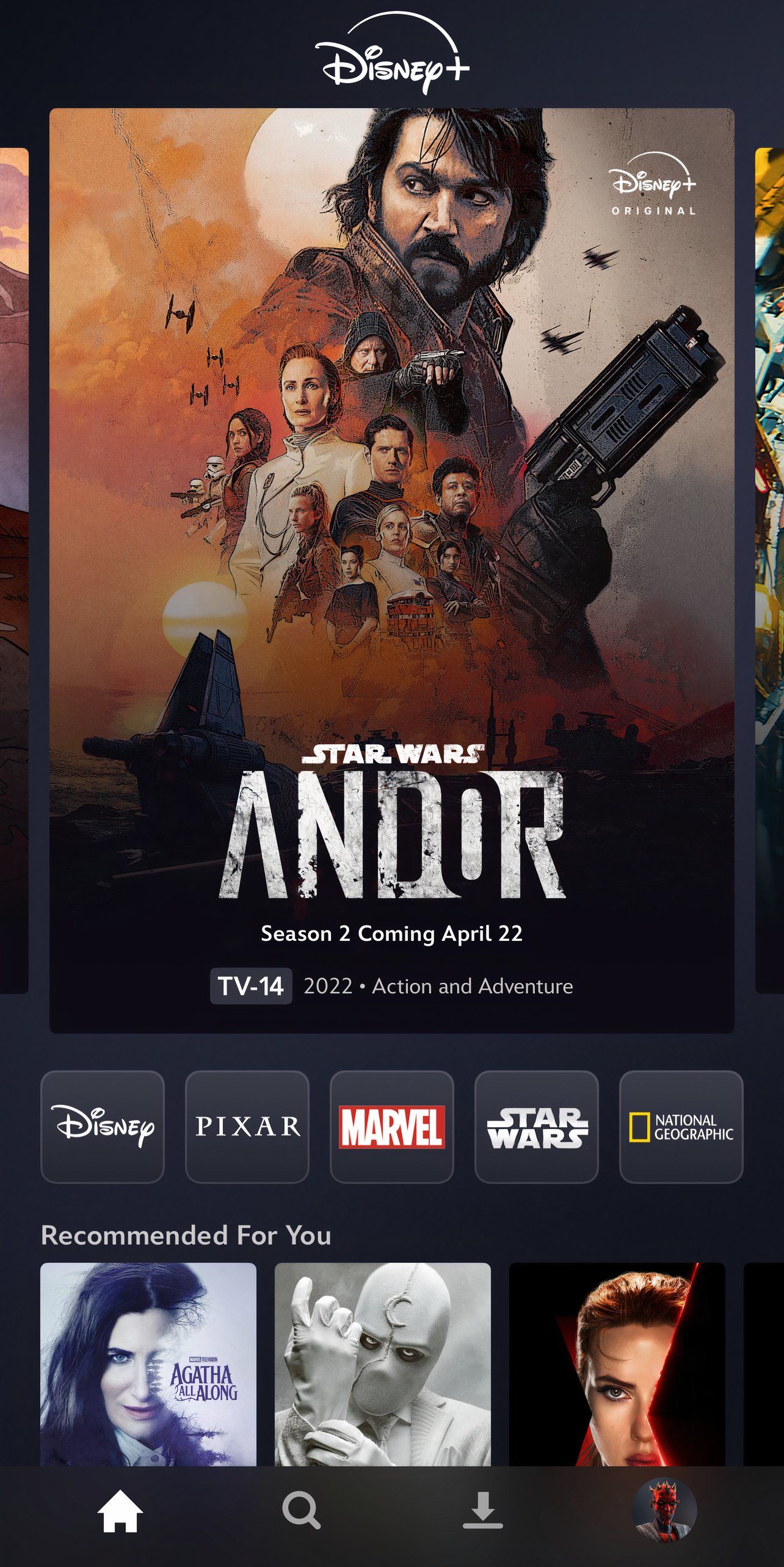 Screenshot of the Disney Plus tile advertising Andor Season 2