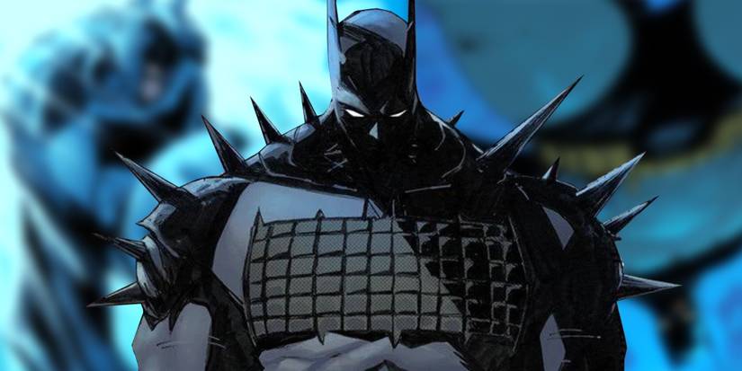 Comic book art: Absolute Batman looks down in front of two blurred images of Absolute Batman.