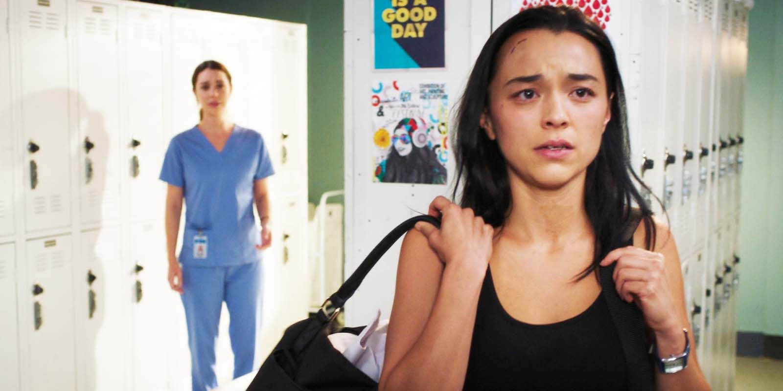 Adelaide Kane as Jules Millin and Midori Francis as Mika Yasuda in Grey's Anatomy season 21 episode 8