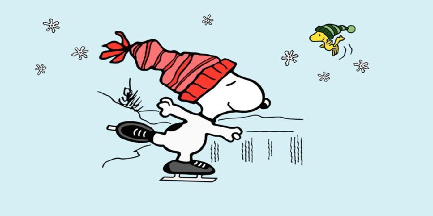  Snoopy ice skating with Woodstock.