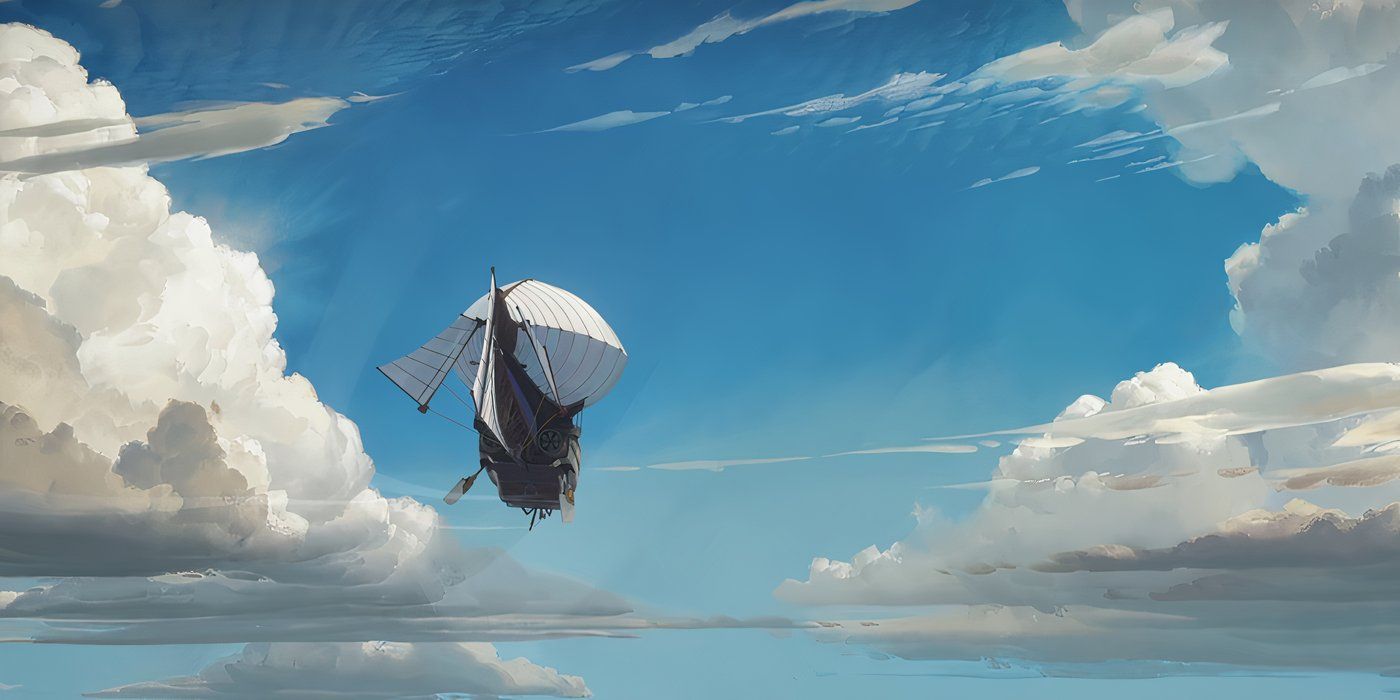 An airship flying over the ocean in Arcane season 2 (2024)