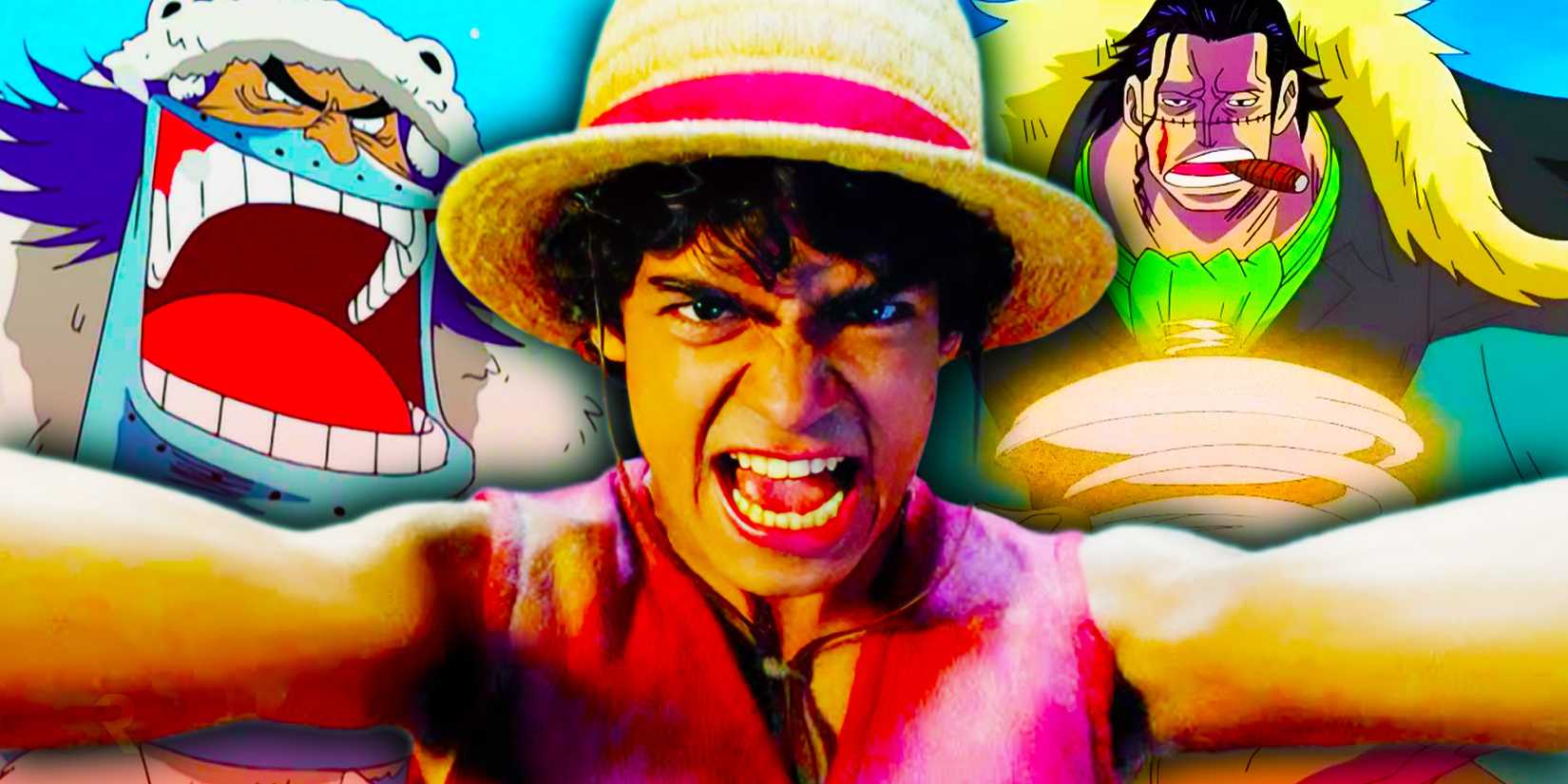 Wapol, live-action Luffy, and Crocodile in One Piece