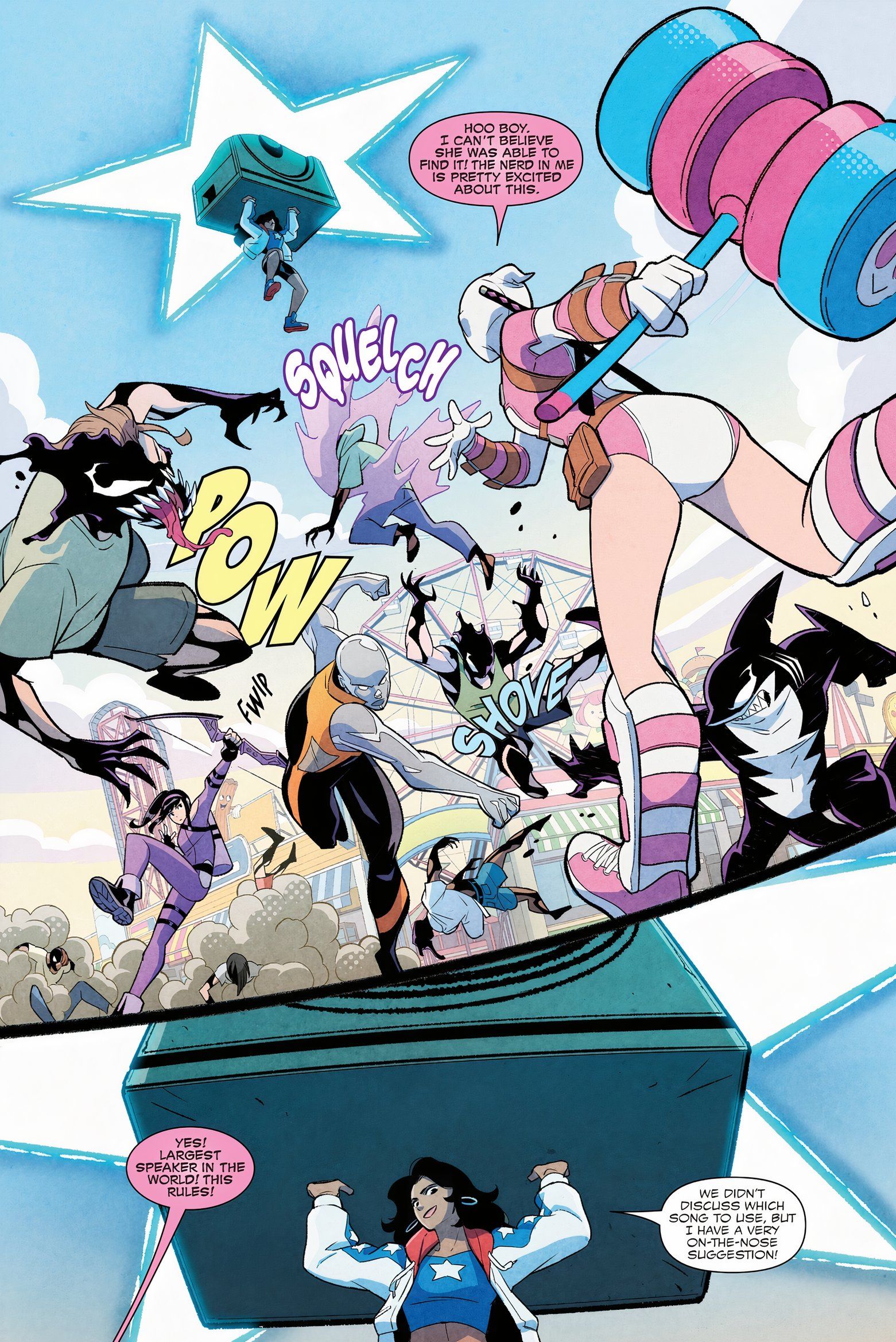 America Chavez faz um grande orador para Gwenpool e os Vingadores da Costa Oeste. 