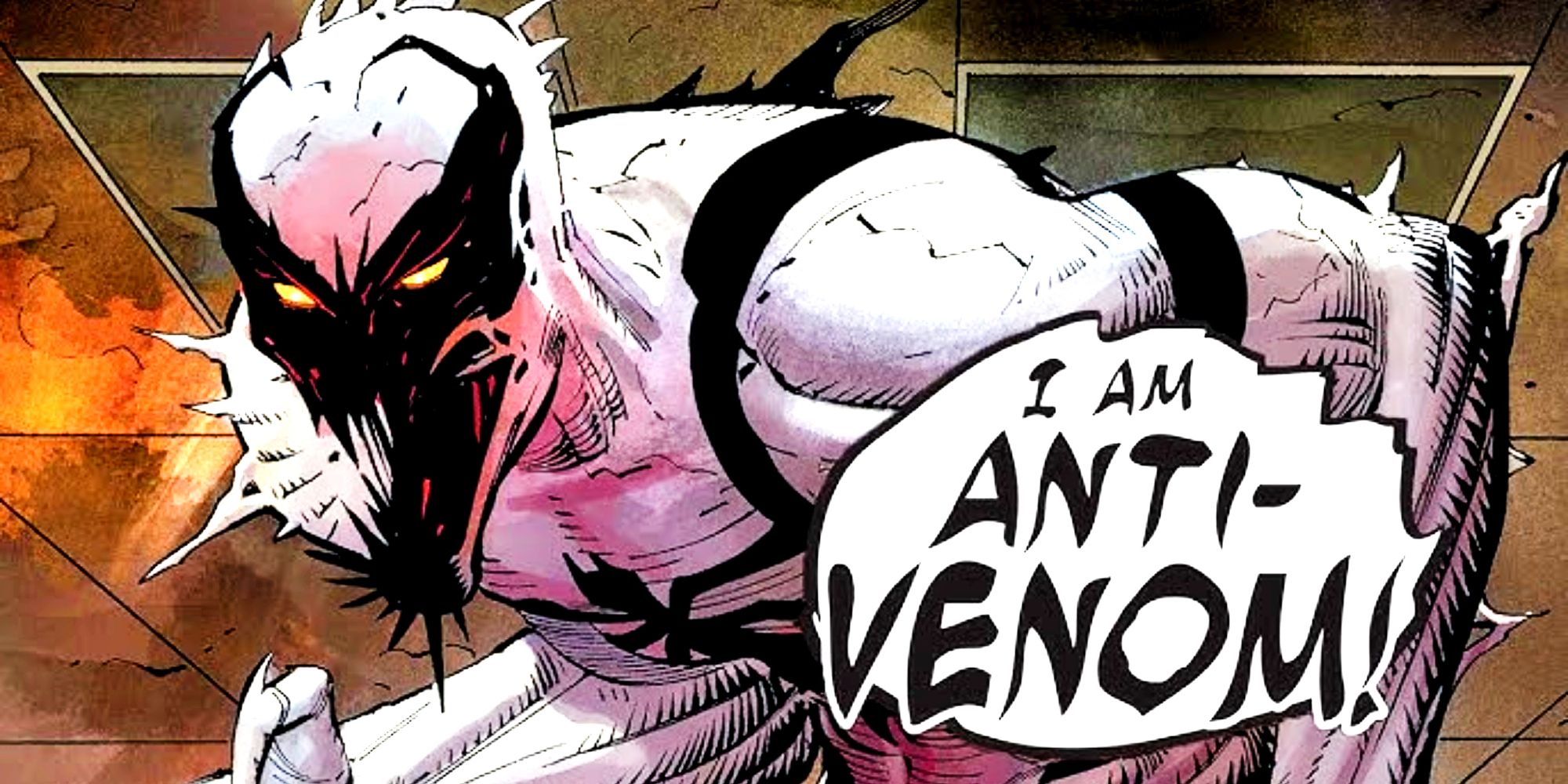 Painel de quadrinhos: O Anti-Venom se apresenta.