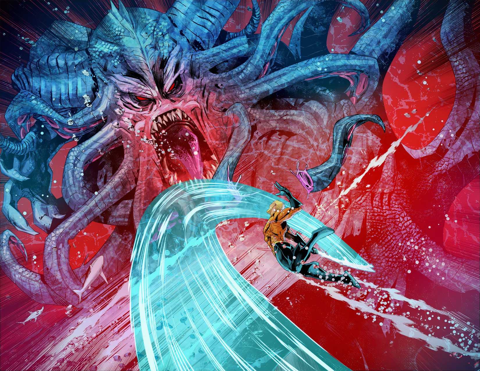 Aquaman Fighting Underwater Kaiju DC