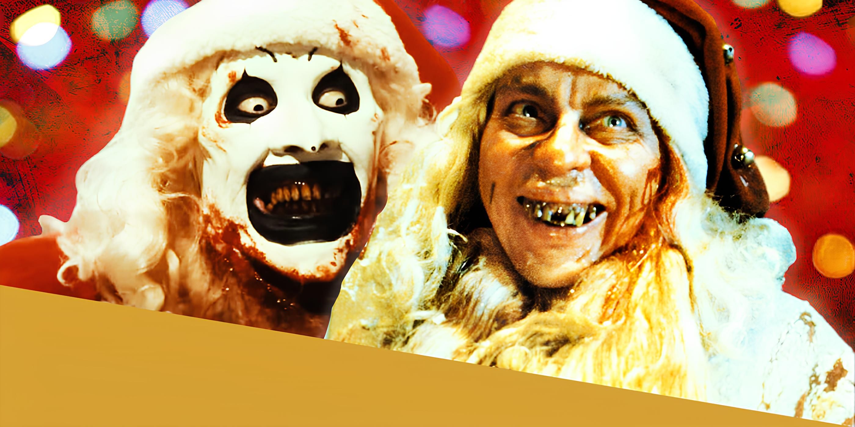 Art the Clown from Terrifier 3 Next to Evil Santa in Tales from the Crypt