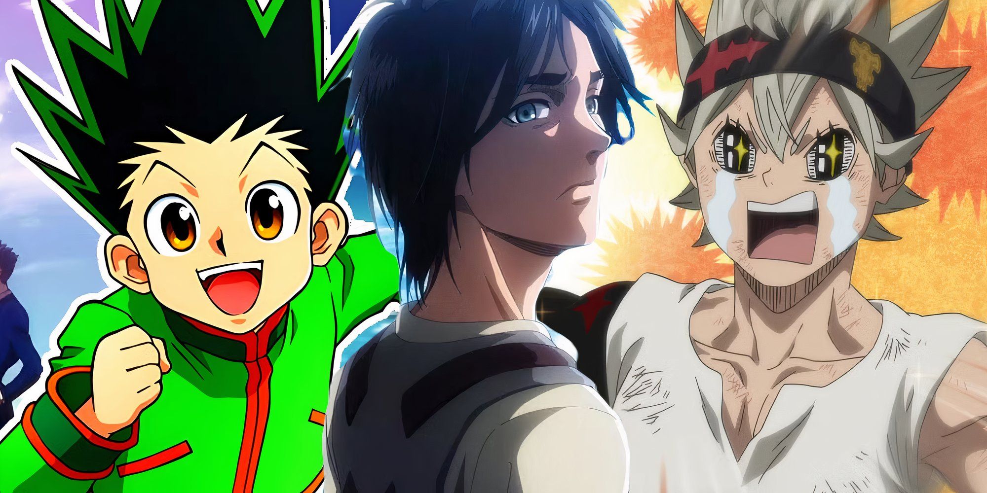 Asta, Eren, and Gon black clover attack on titan hunter x hunter