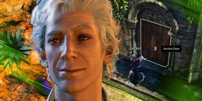 Astarion from Baldur's Gate 3 with him picking a lock