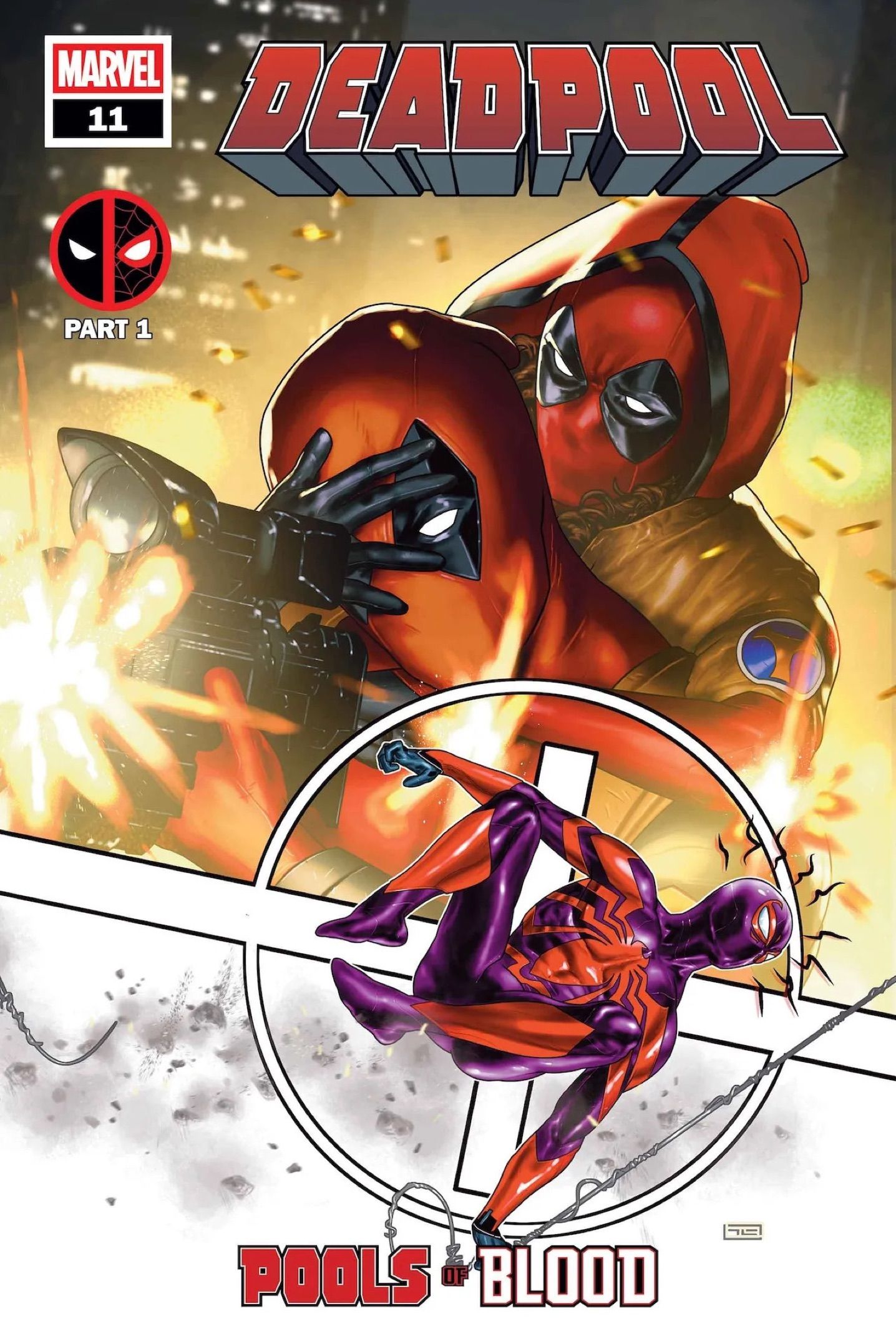 Deadpool #11 Capa de Taurin Clarke - Deadpool e Filha miram no Homem-Aranha de Miles Morales