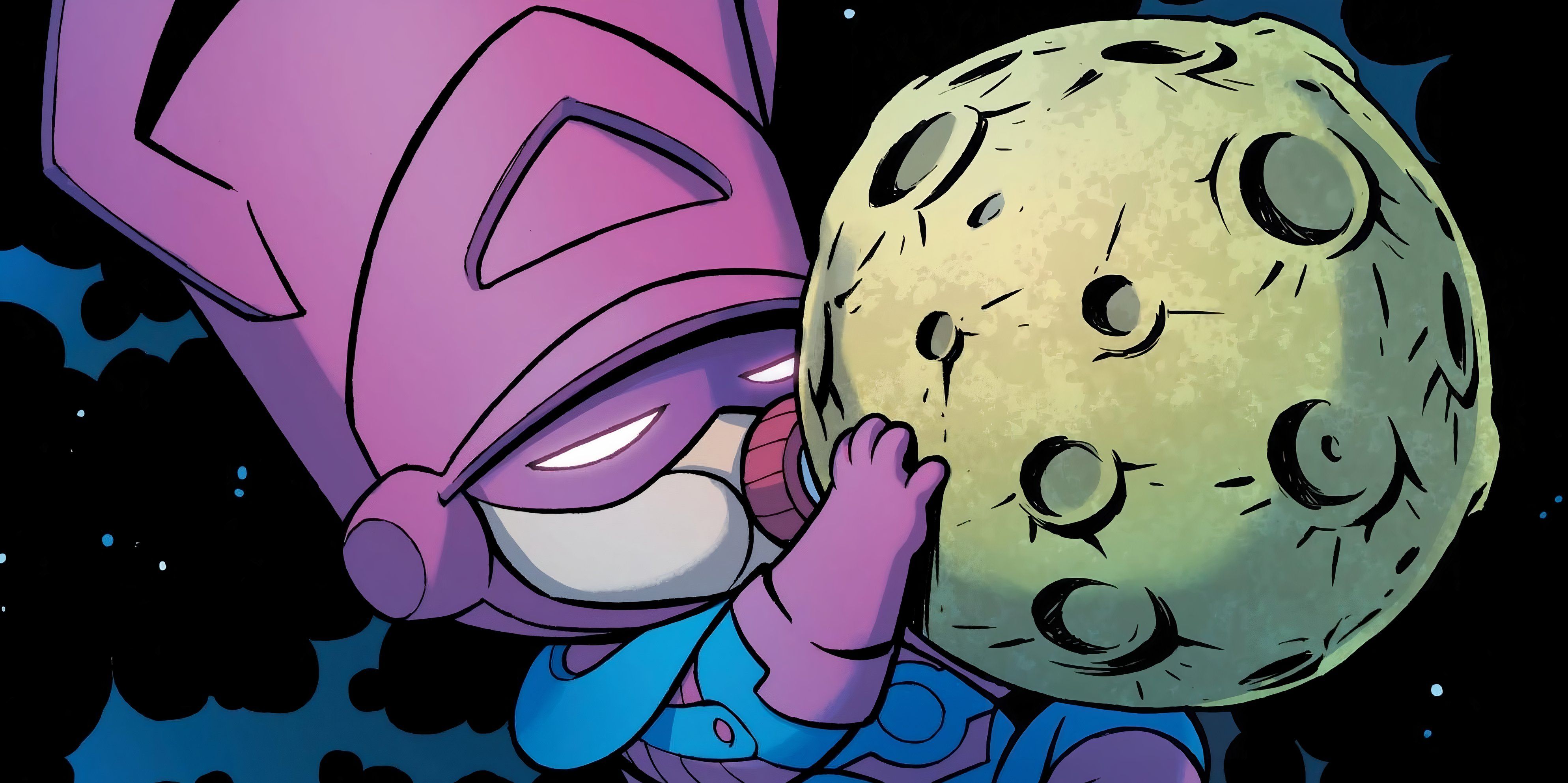 Baby Galactus drinks from his planetary bottle