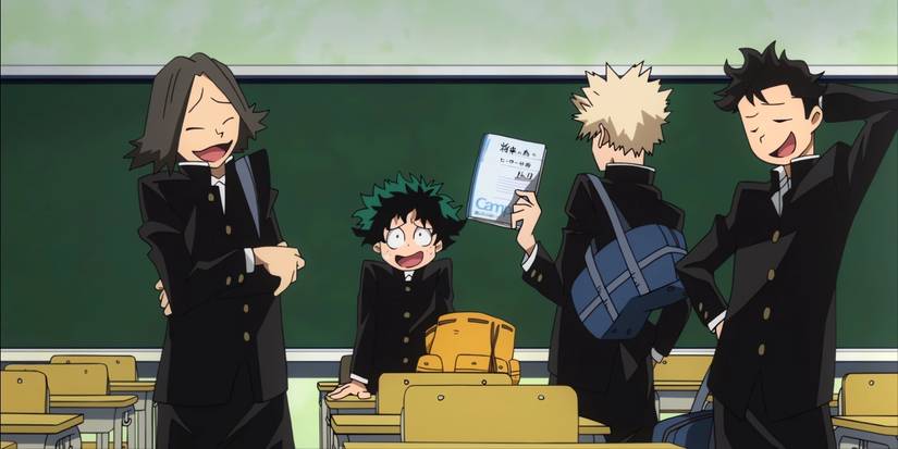 Bakugo and his lackeys bully Deku while in middle school. 
