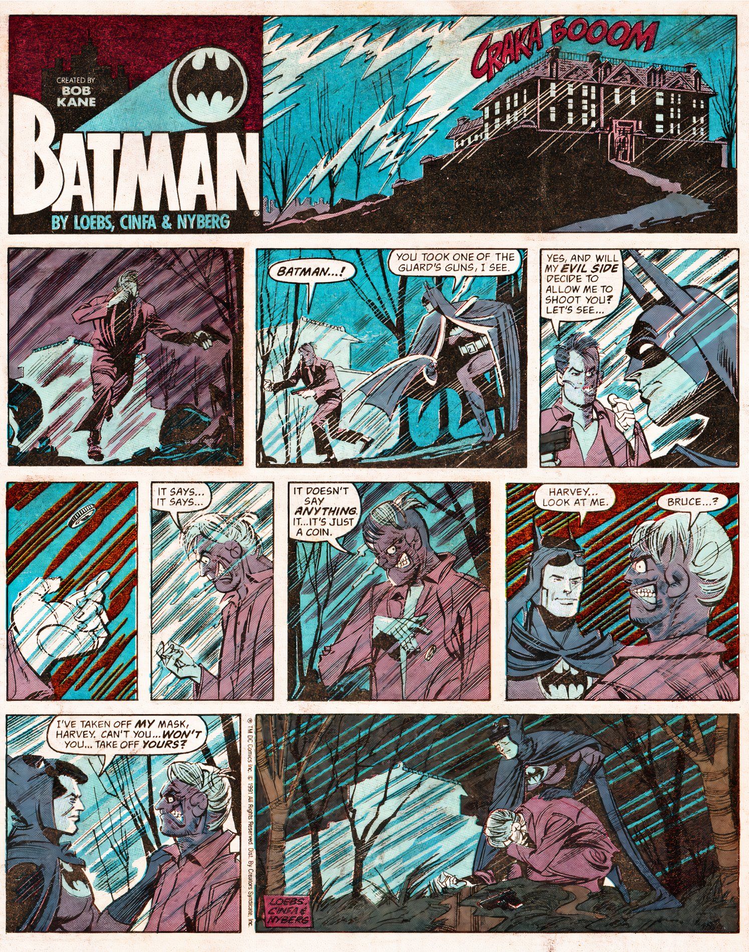 Batman 89 Newspaper Strip Batman reveals his identity to Two-Face in the rain