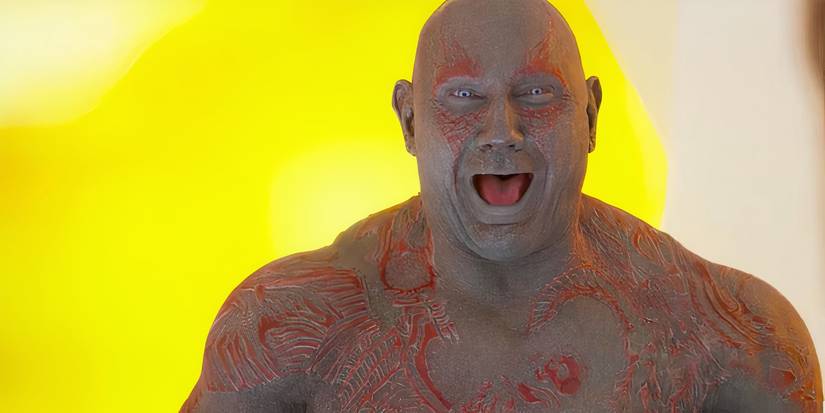 Dave Bautista laughing as Drax in Guardians of the Galaxy Vol. 2