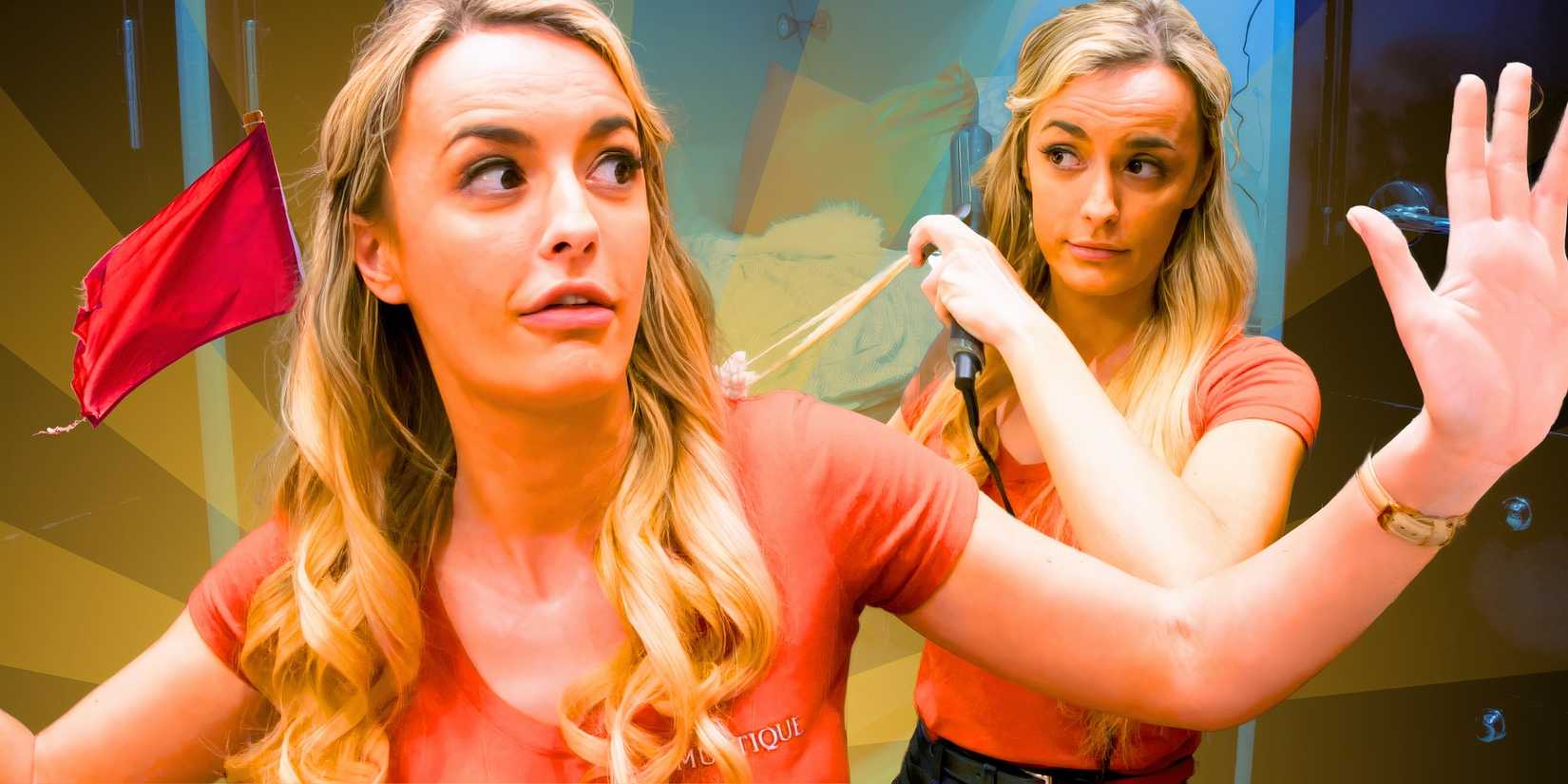 montage of Below Deck Mediterranean's Ellie Dubaich with a red flag
