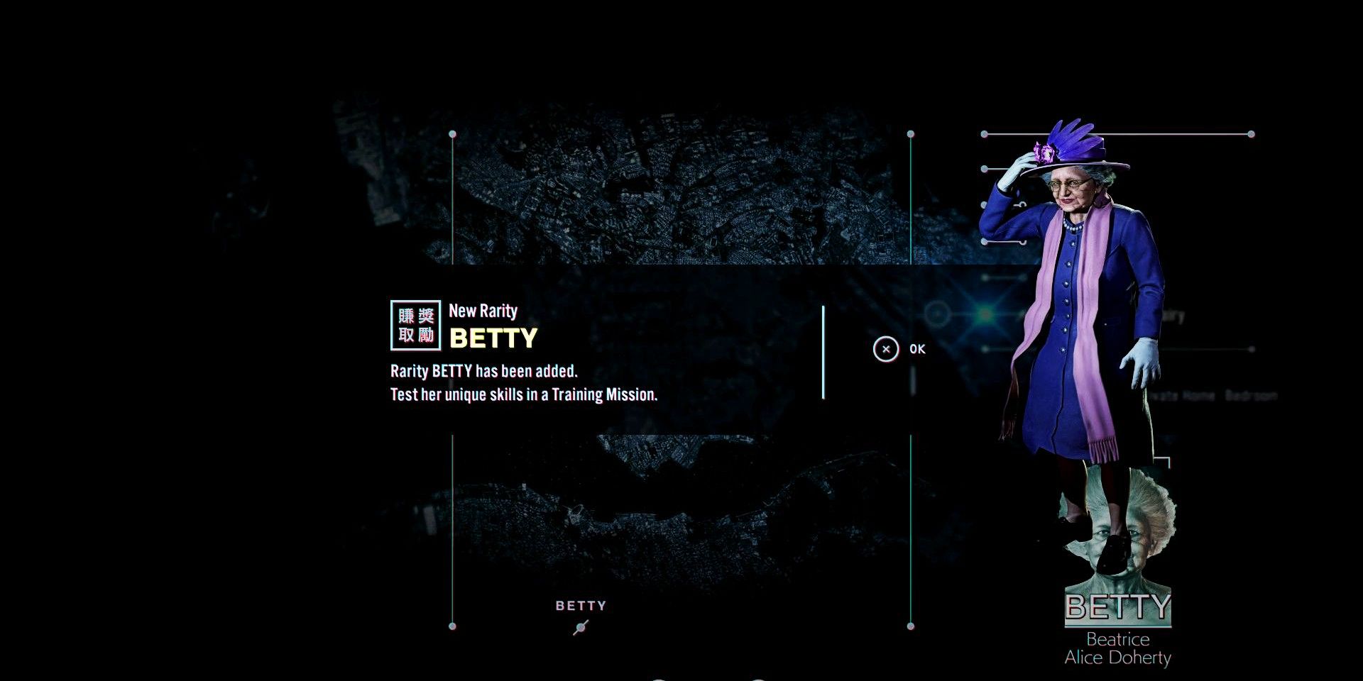 Tela de recrutamento de Betty em Slitterhead.