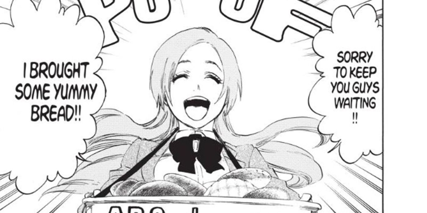 Orihime traz pão para Ichigo e seus amigos.