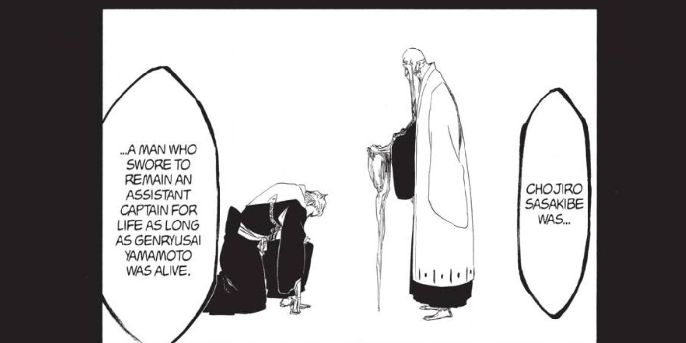 Byakuya fala sobre Chojiro Sasakibe em seu funeral.