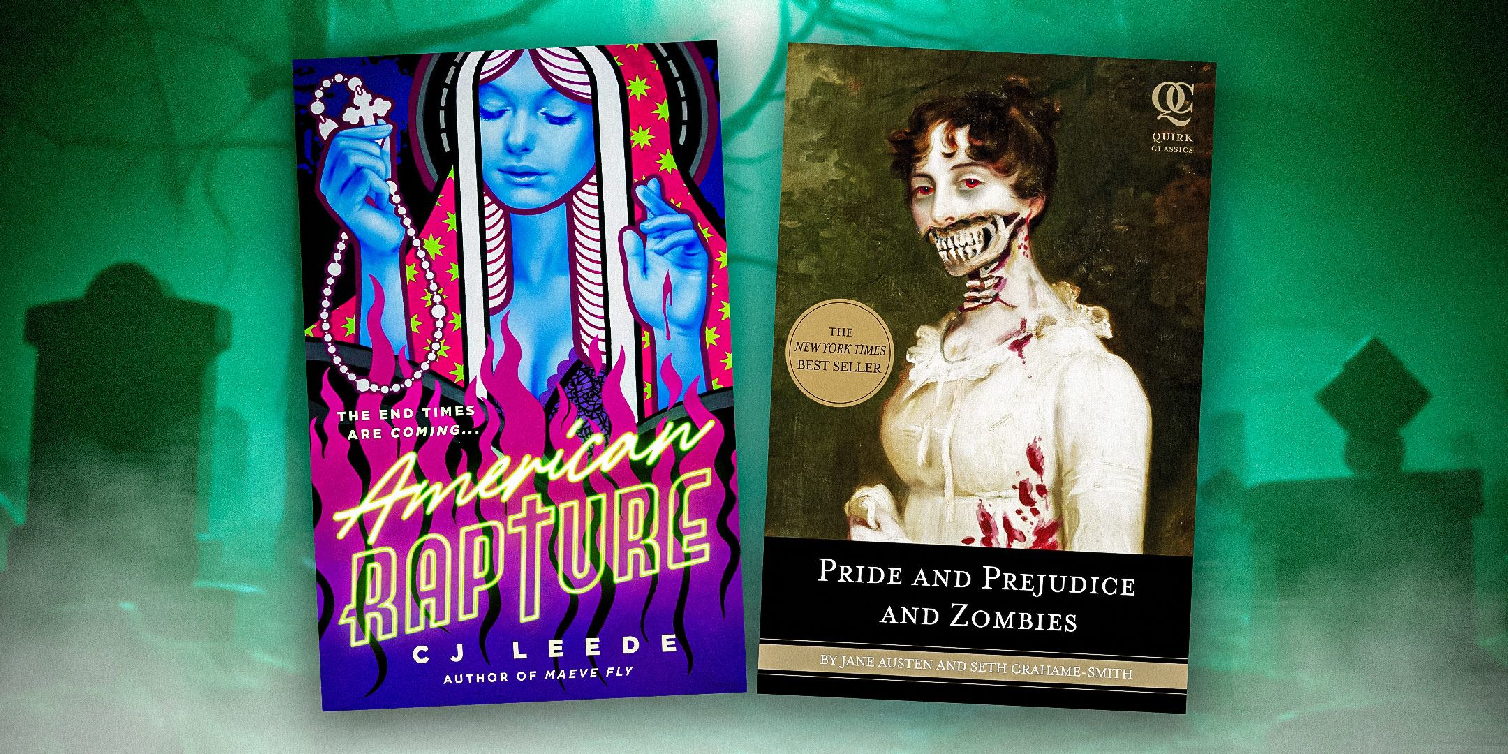 The book covers of American Rapture by C.J. Leede and Pride and Prejudice and Zombies