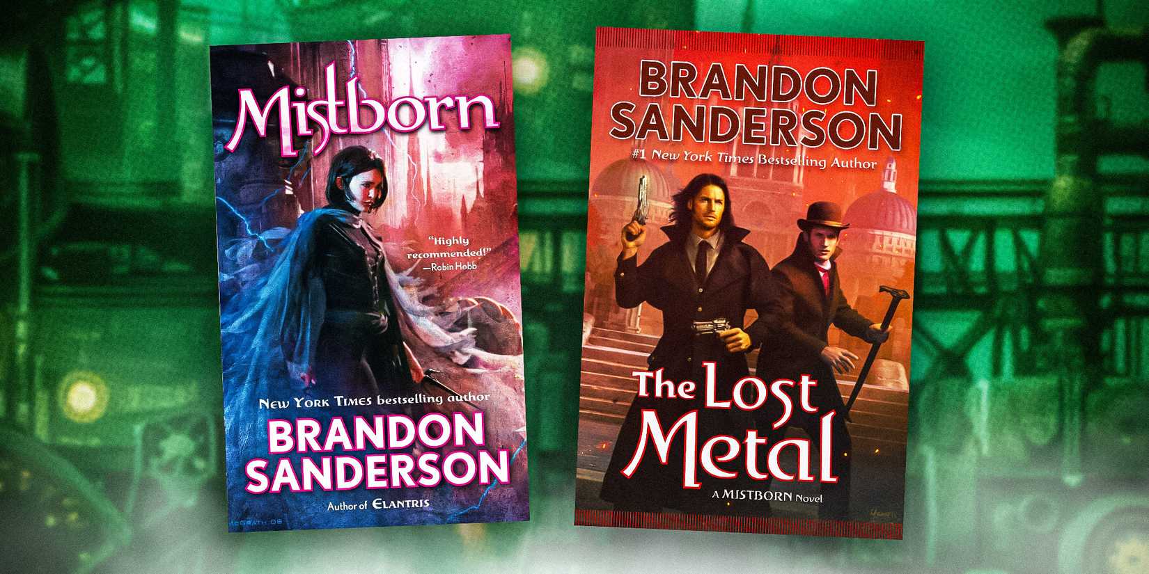 The covers of Mistborn: The Final Empire and The Lost Metal by Brandon Sanderson