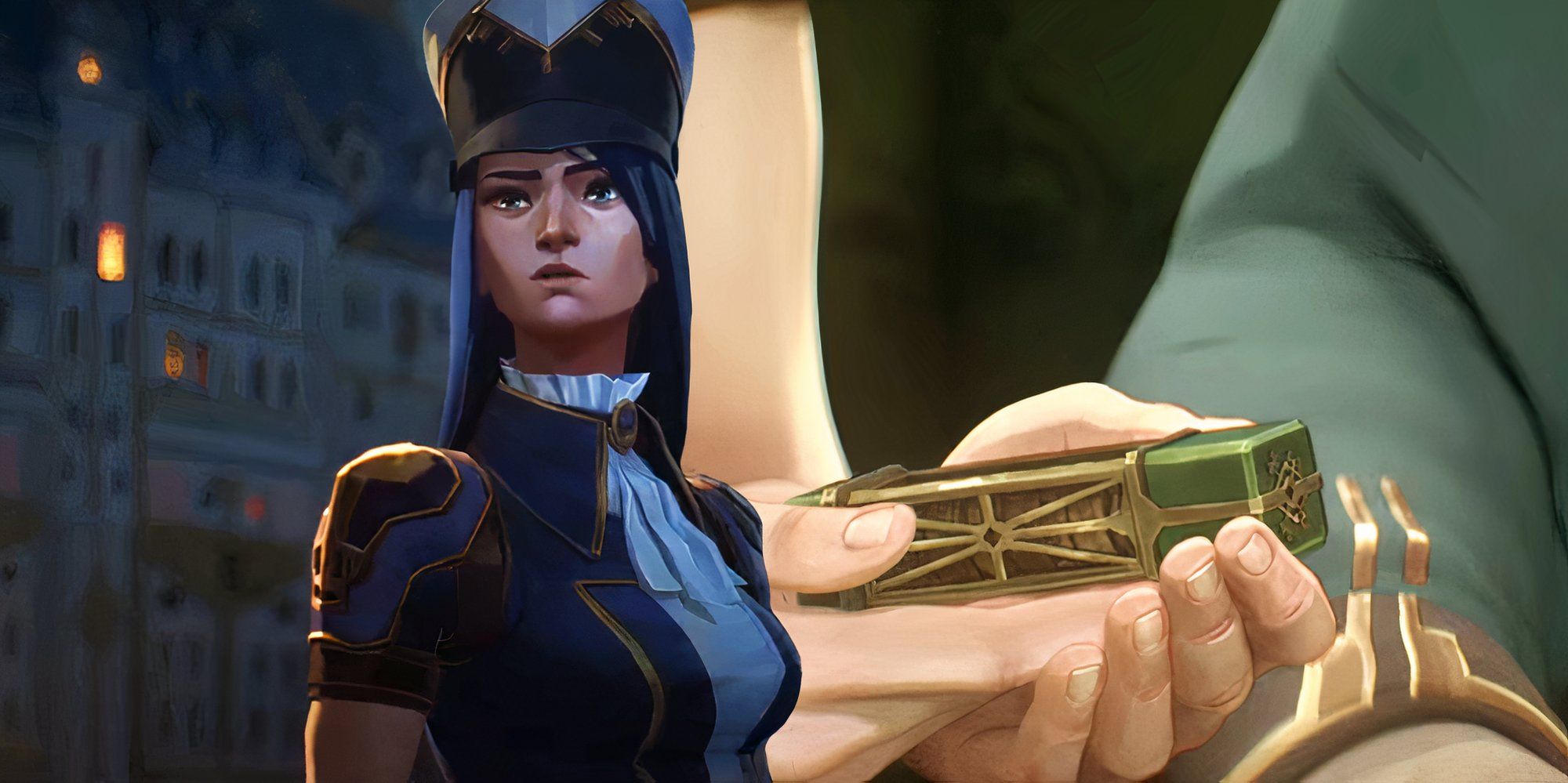 Caitlyn standing in a dark street next to her holding the Kiramman key in Arcane season 2 (2024)