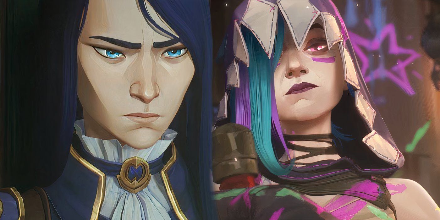 Caitlyn looking serious in her armor next to Jinx looking smugly in her hood looking toward the camera in Arcane season 2