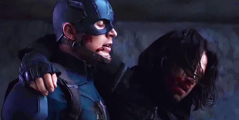 Captain America with Bucky Barnes injured in Captain America Civil War