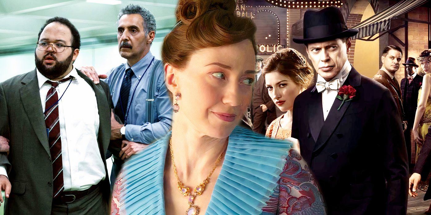 Carrie Coon as Bertha Russell Looking to Her Left in The Gilded Age Season 2, alongside characters from Severance and Broadwalk Empire