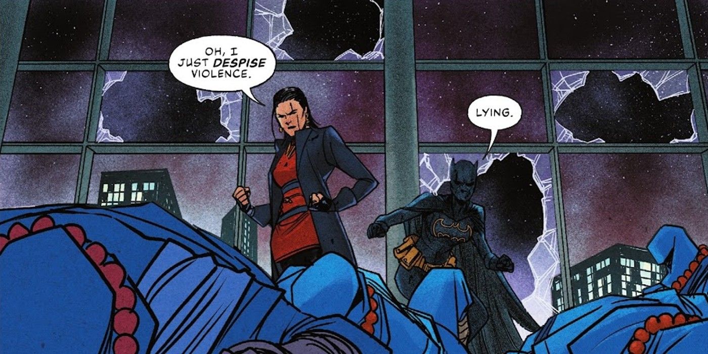 Panel de cómics: Cassandra Cain puede darse cuenta de que Lady Shiva está mintiendo cuando lucha contra The Unburied.