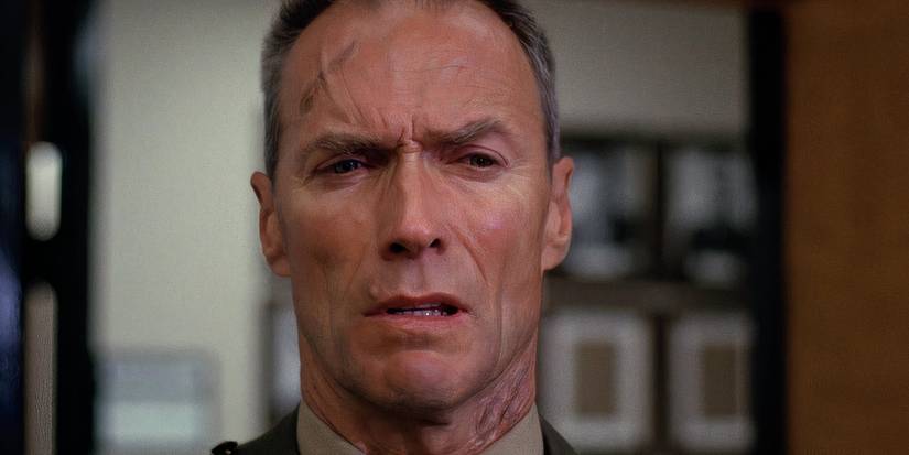 Clint Eastwood grimacing as Tom Highway in Heartbreak Ridge