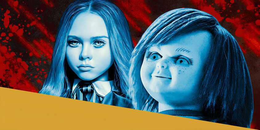 Collage of Chucky and Megan dolls