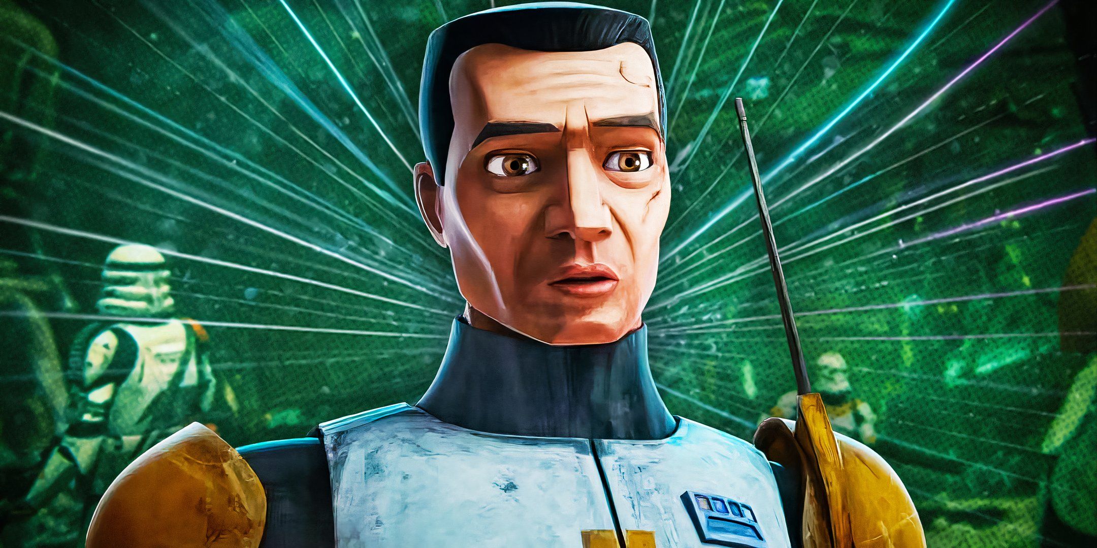 Commander Cody looks surprised in The Clone Wars, edited over the 212th on Utapau in Revenge of the Sith.
